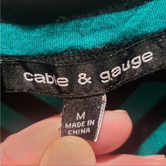 Cable & Guage Medium Teal/Black Striped Chevron Top - Picture 2 of 10